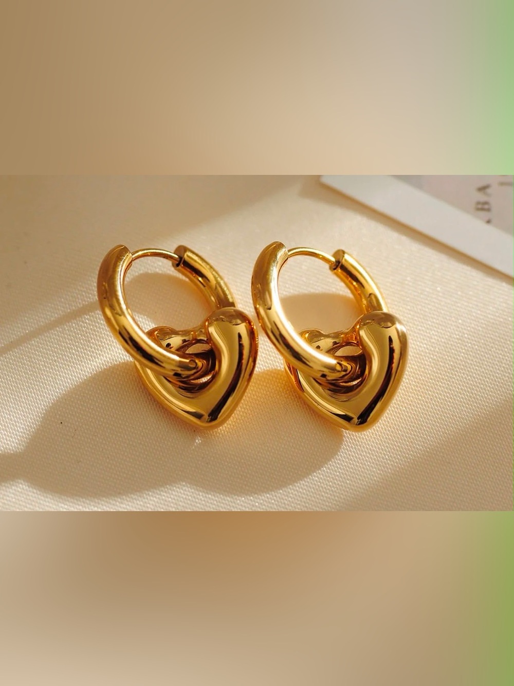 Gold Heart Hoop Earrings - Women's Shiny Heart Huggies